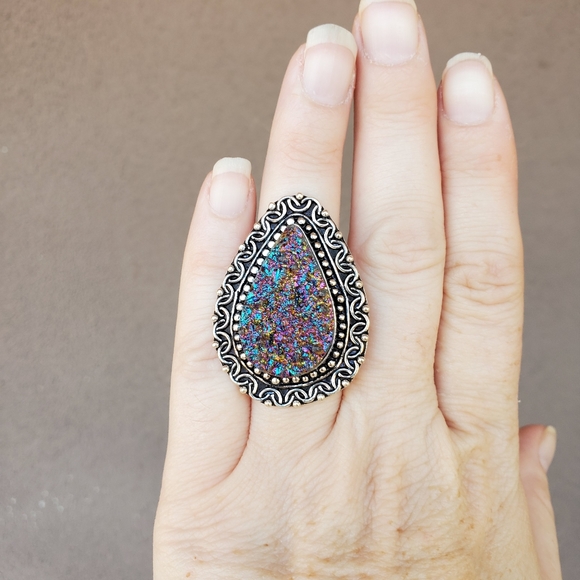 New Titanium Druzy 925 Silver Ring. - Picture 10 of 12